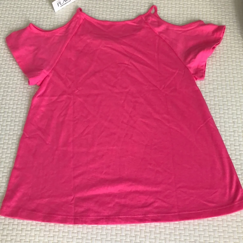 The Children's Place Top Girls Size Large 10/12 Hot Pink Cold Shoulder Shirt NWT
